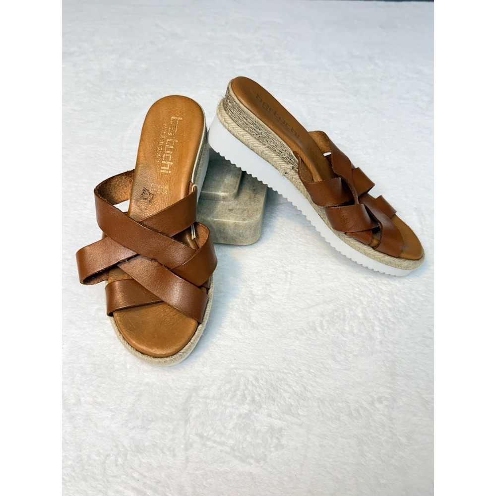 Bertuchi Sandals Women 6.5-7 Brown Leather Wedge Slide Espadrille Casual Comfort